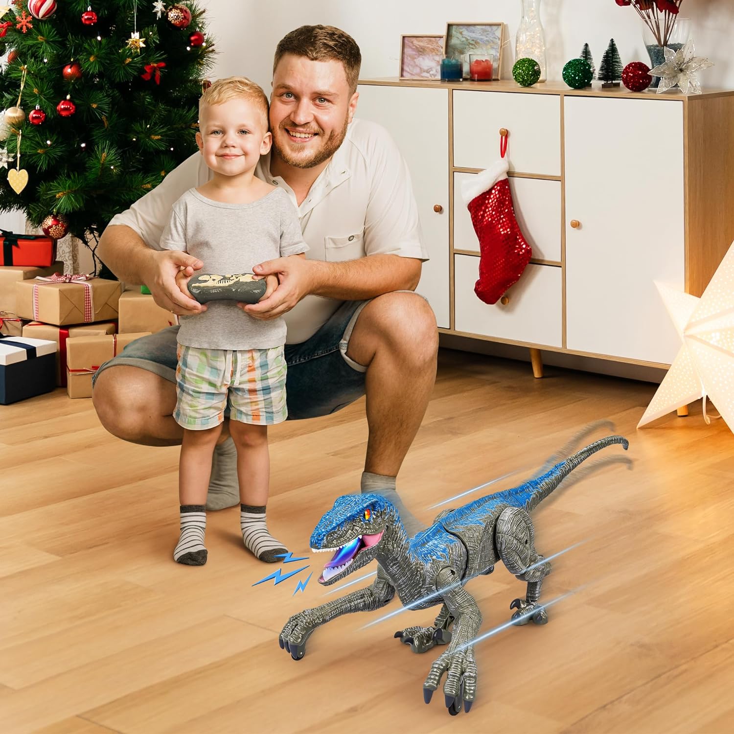 Remote Control Dinosaur Toy Velociraptor with Lights and Sounds