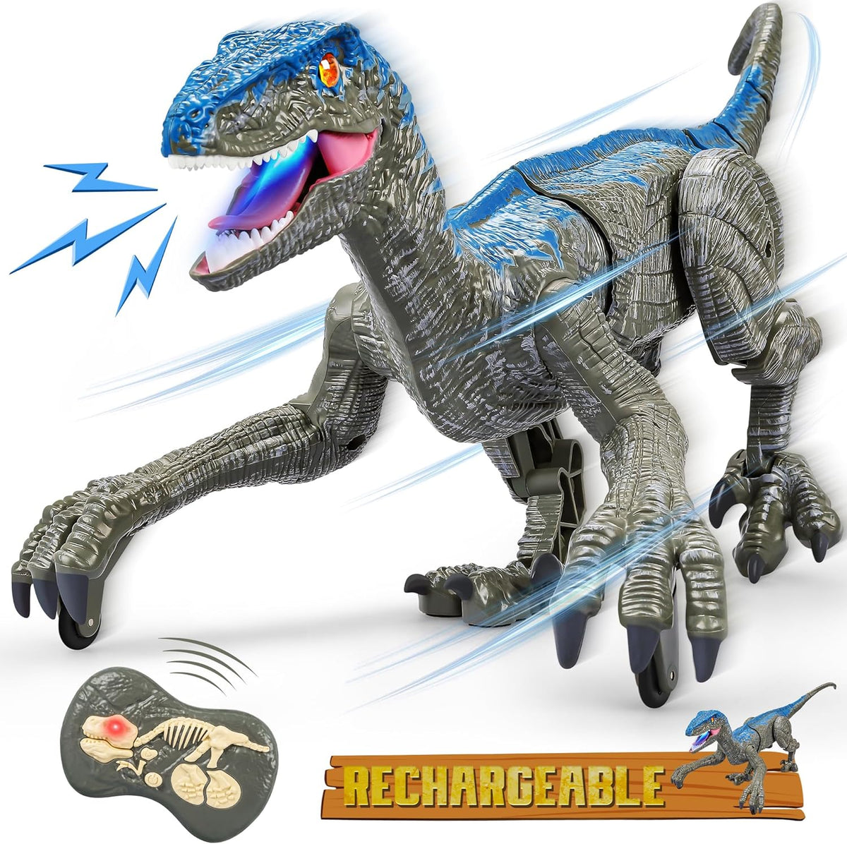 Remote Control Dinosaur Toy Velociraptor with Lights and Sounds