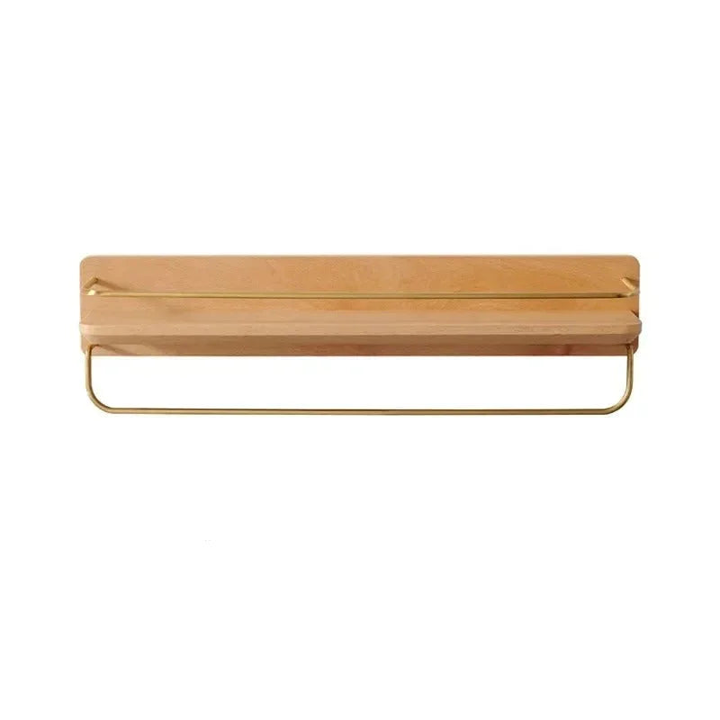 Bamboo Bathroom Shelf Wall Mounted with Metal Guard Rail