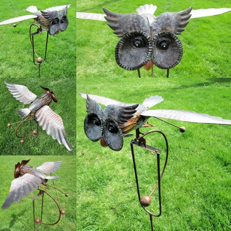 Kinetic Garden Stake Metal Bird with Flapping Wings