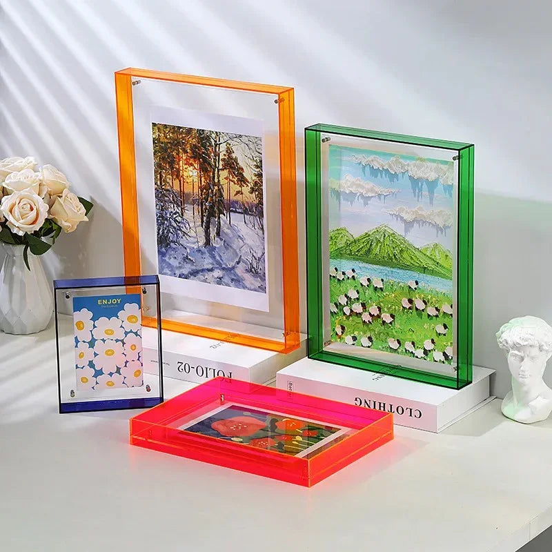 Acrylic Block Picture Frame Freestanding Floating Photo Display