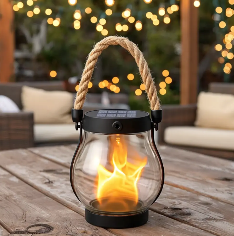 Rechargeable Lantern USB Portable Flame Effect Light with Rope Handle