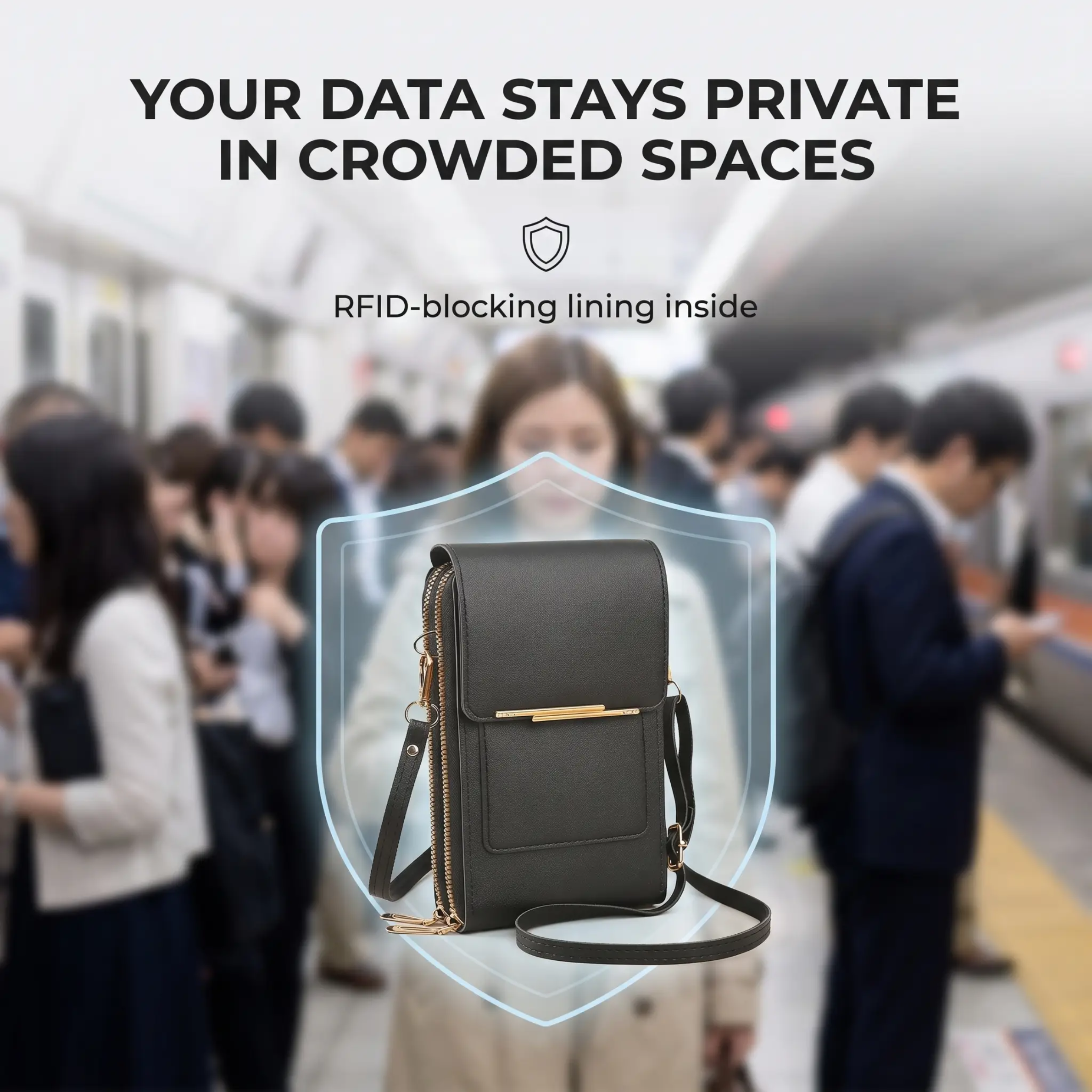 RFID Crossbody Phone Bag Anti Theft Wallet with Clear Touch Window
