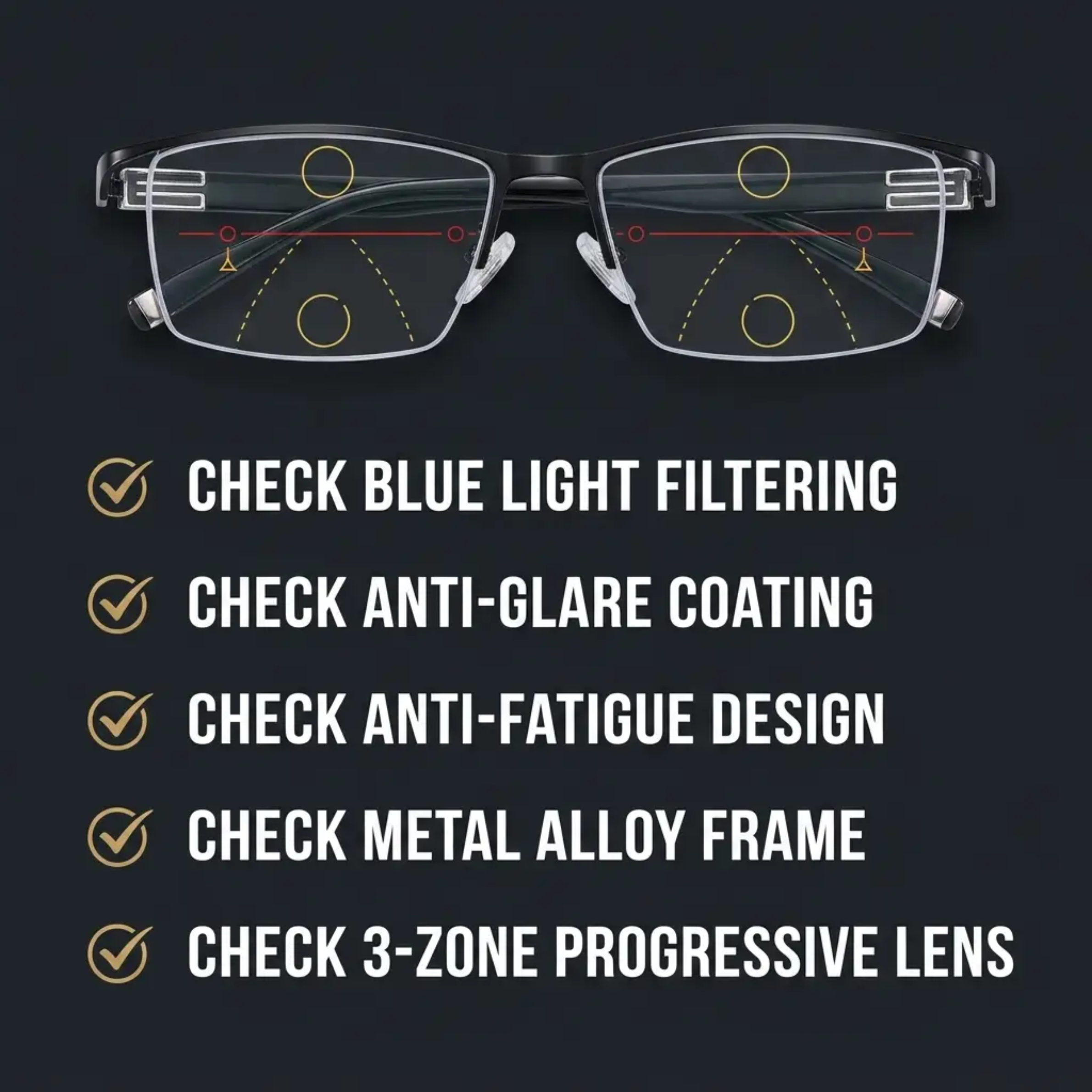 Progressive Reading Glasses Multifocal Lightweight Frame for Near and Mid Range