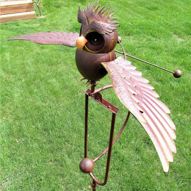 Kinetic Garden Stake Metal Bird with Flapping Wings