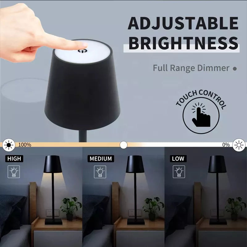 Cordless Table Lamp Waterproof Dimmable Rechargeable for Patio and Bedroom