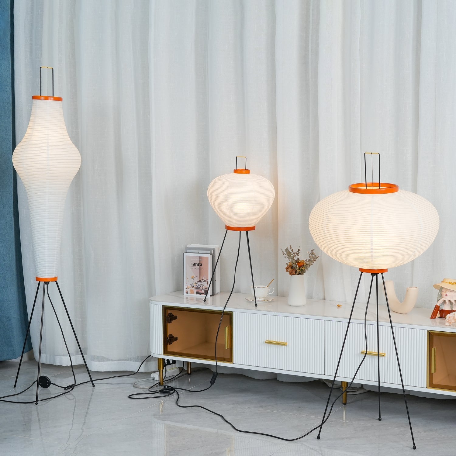 Washi Paper Floor Lamp Mulberry Paper Shade Standing Light Living Room