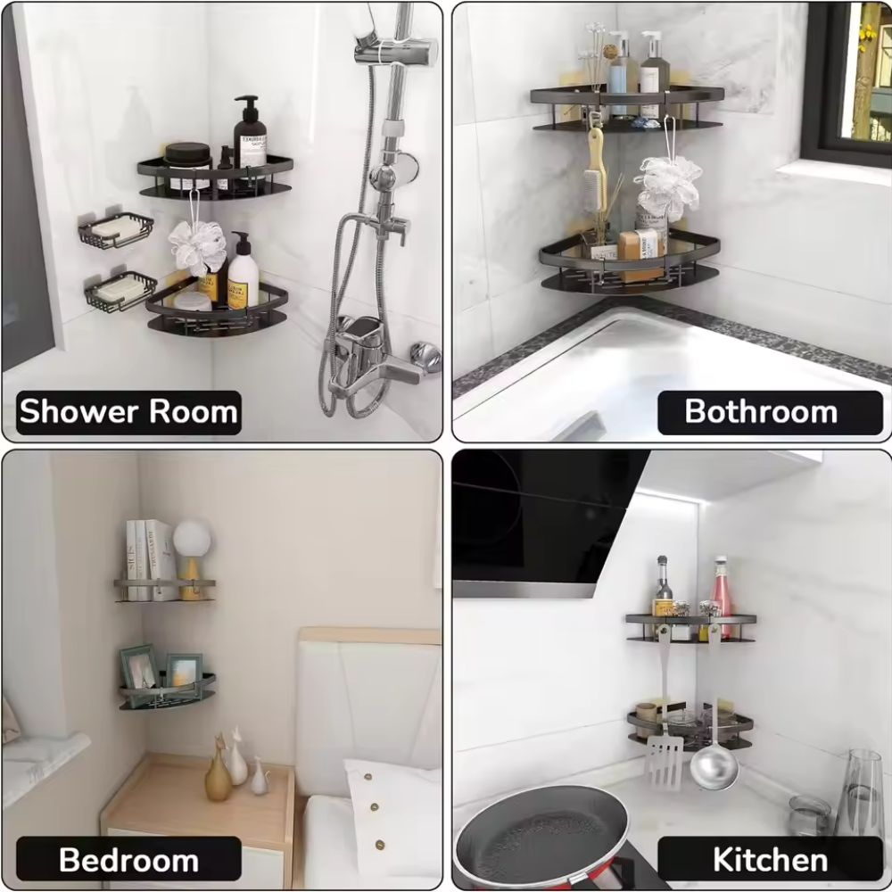 Aluminum Shower Caddy Adhesive Wall Shelf with Hook