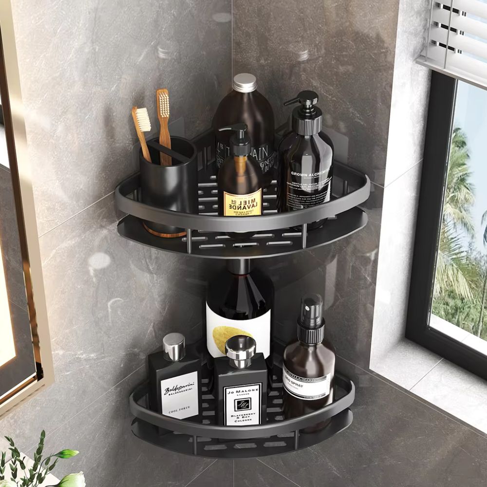 Aluminum Shower Caddy Adhesive Wall Shelf with Hook