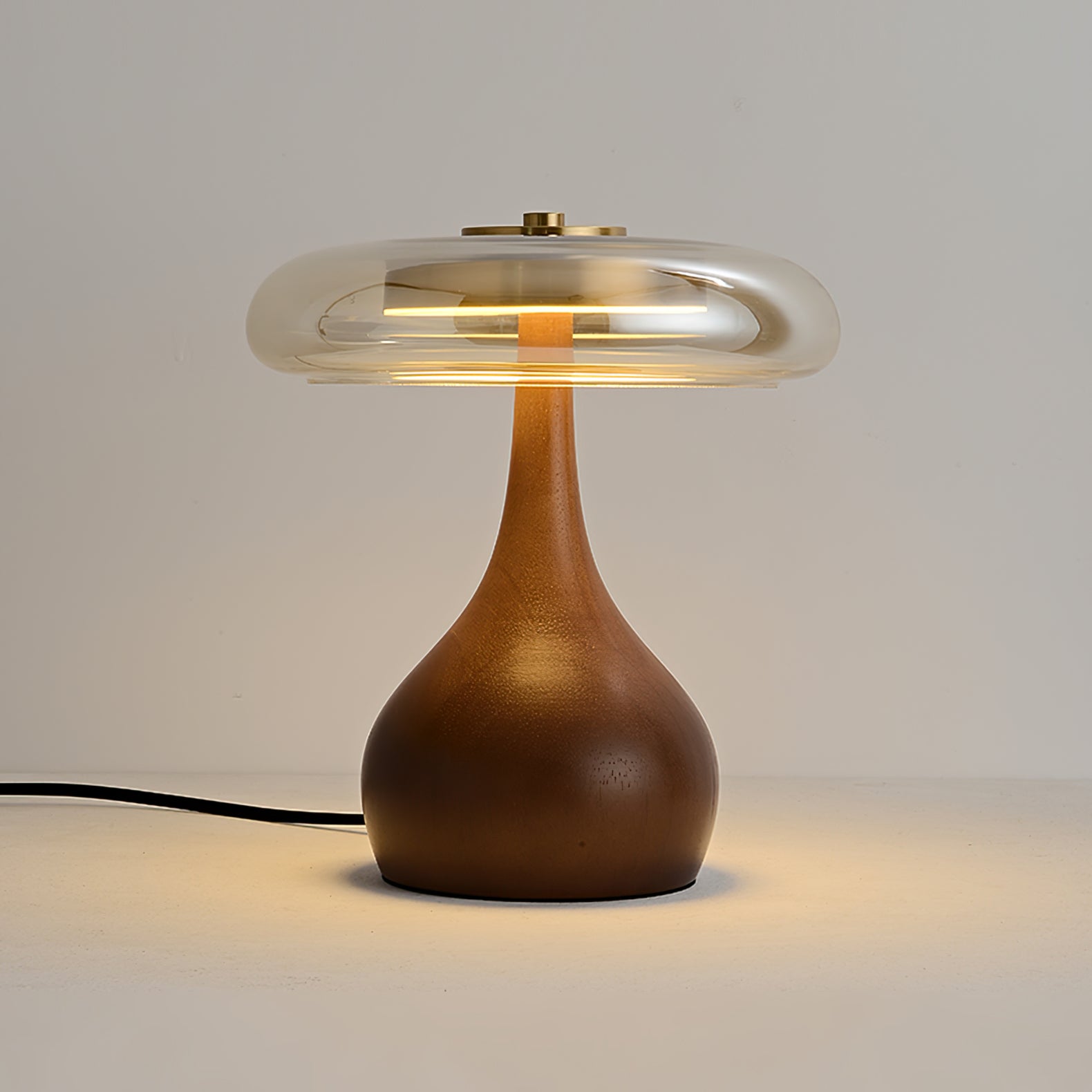 Glass Table Lamp Brass and Wood Base Three Color Temperatures Bedside