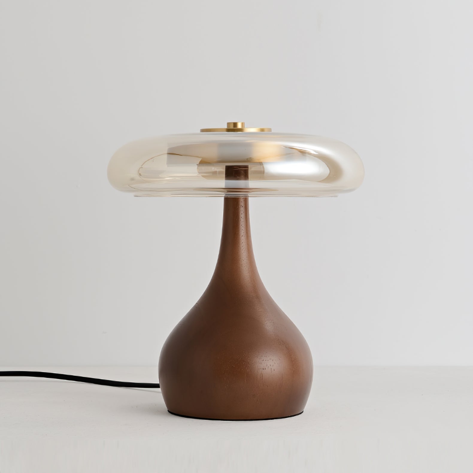 Glass Table Lamp Brass and Wood Base Three Color Temperatures Bedside