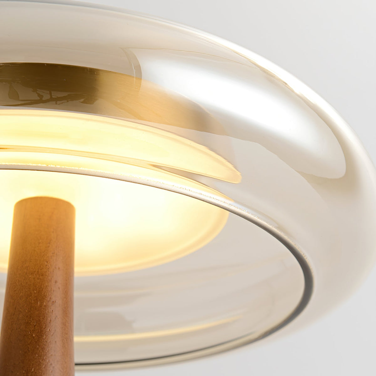 Glass Table Lamp Brass and Wood Base Three Color Temperatures Bedside