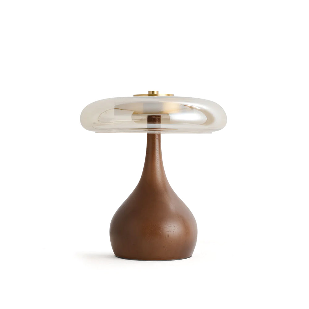 Glass Table Lamp Brass and Wood Base Three Color Temperatures Bedside