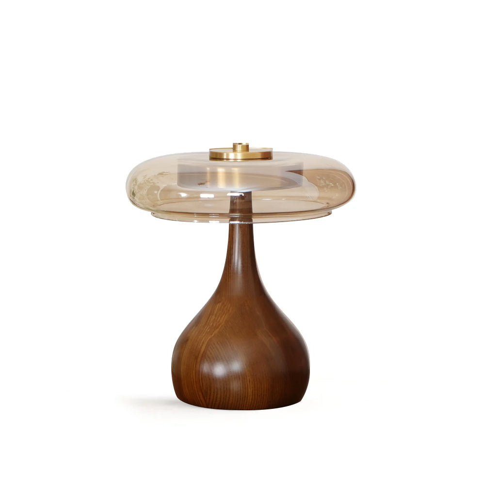 Glass Table Lamp Brass and Wood Base Three Color Temperatures Bedside