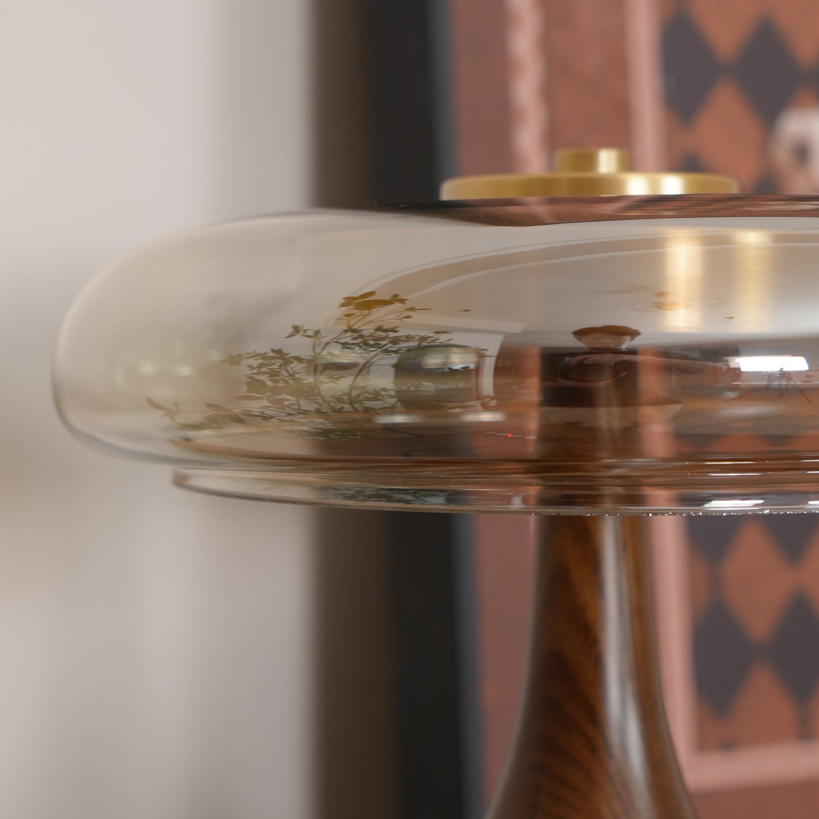 Glass Table Lamp Brass and Wood Base Three Color Temperatures Bedside