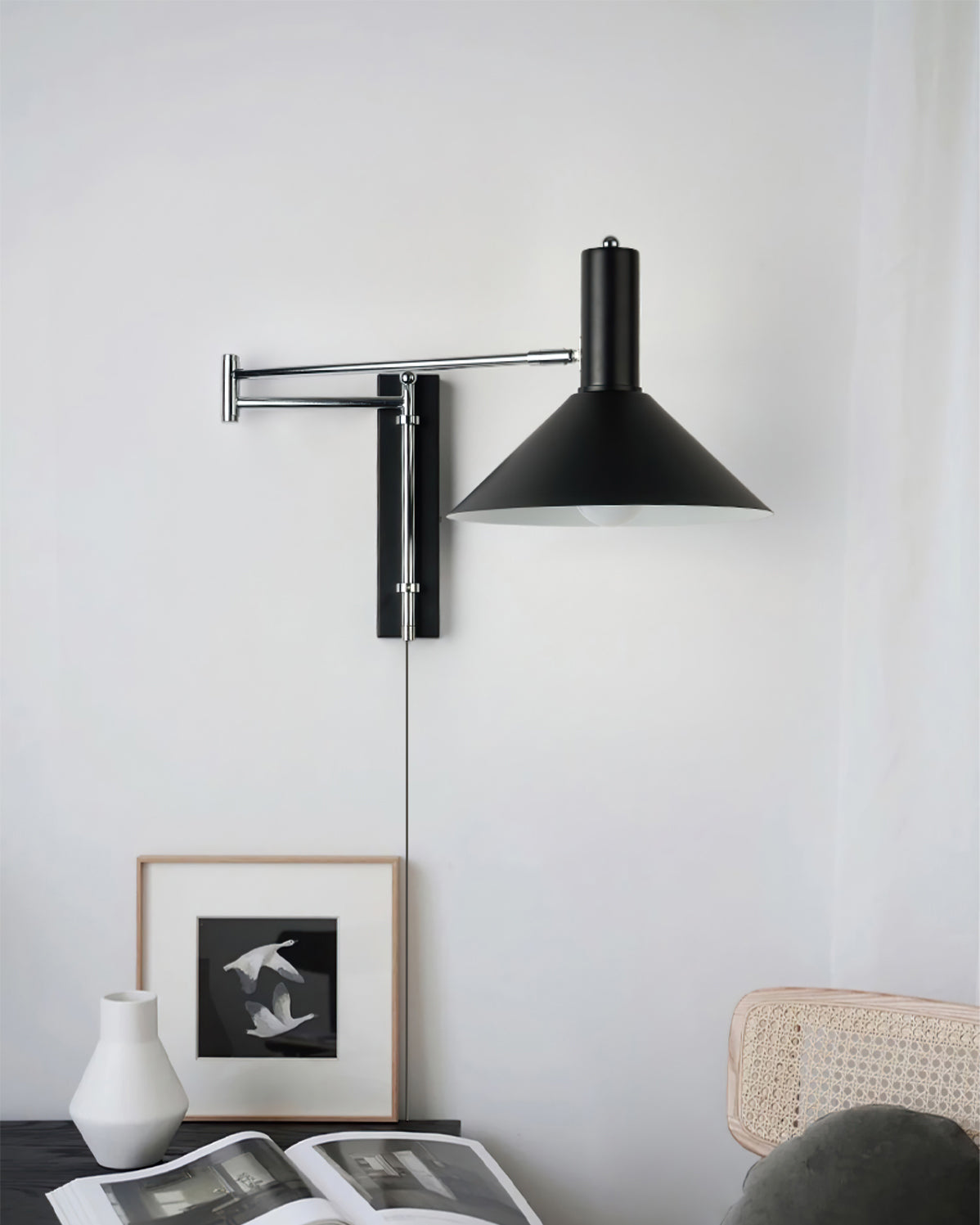 Adjustable Arm Plug In Wall Lamp Swing Reading Sconce No Wiring Needed