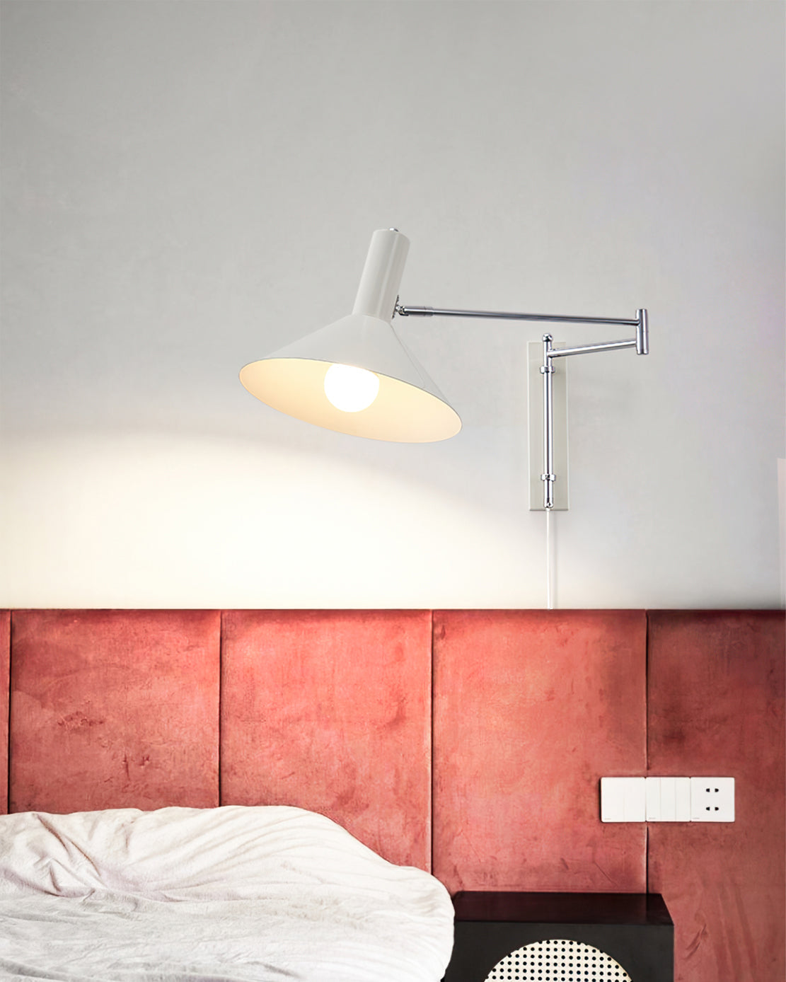 Adjustable Arm Plug In Wall Lamp Swing Reading Sconce No Wiring Needed