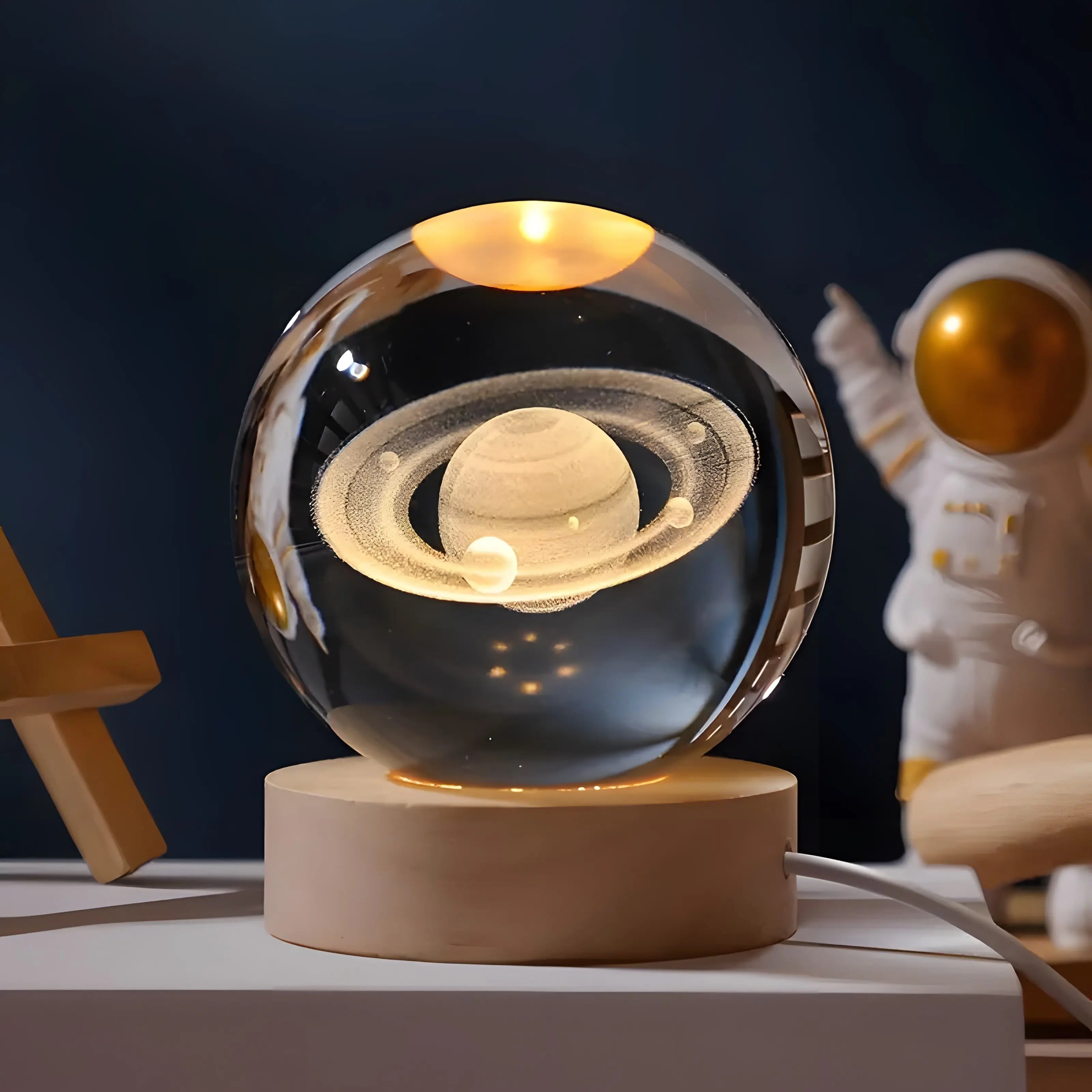 Crystal Ball Night Light 3D Laser Engraved with Wood LED Base