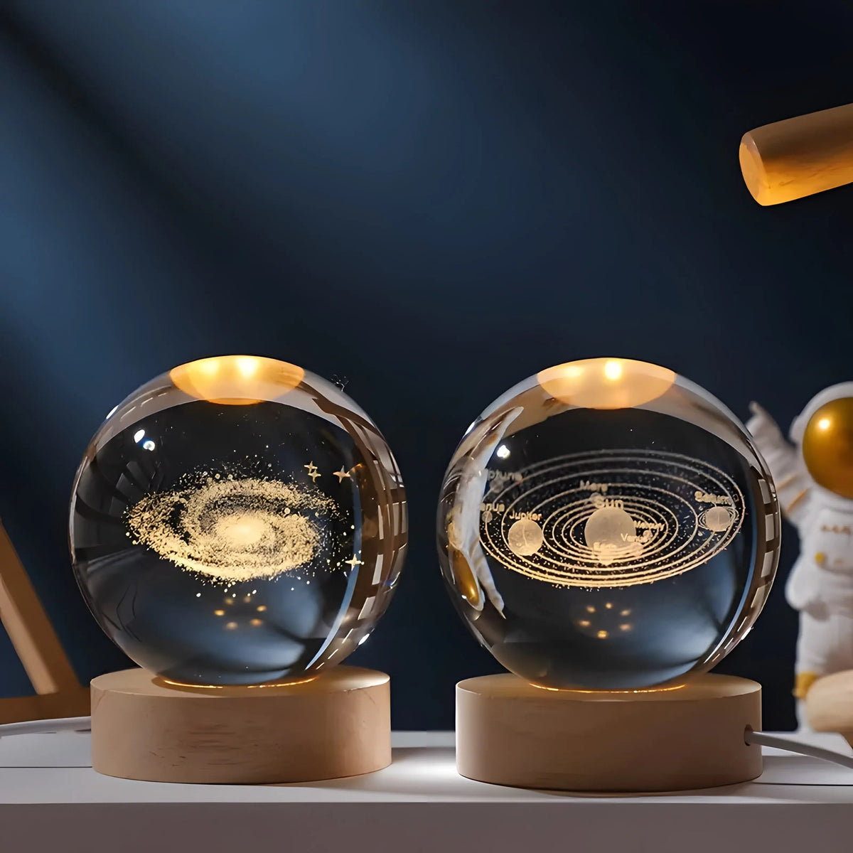 Crystal Ball Night Light 3D Laser Engraved with Wood LED Base