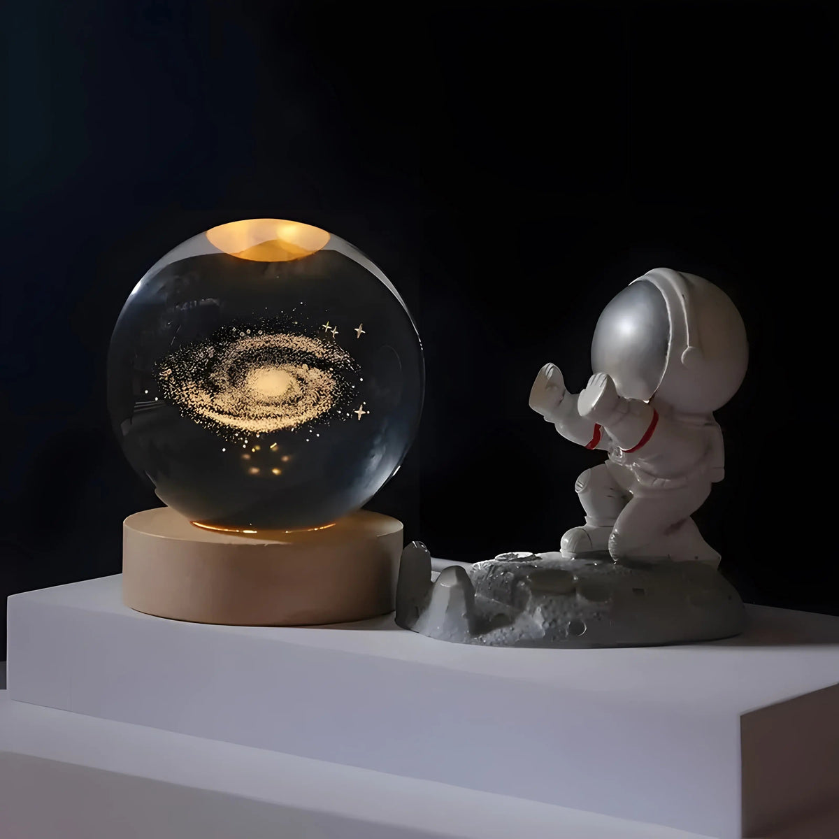 Crystal Ball Night Light 3D Laser Engraved with Wood LED Base