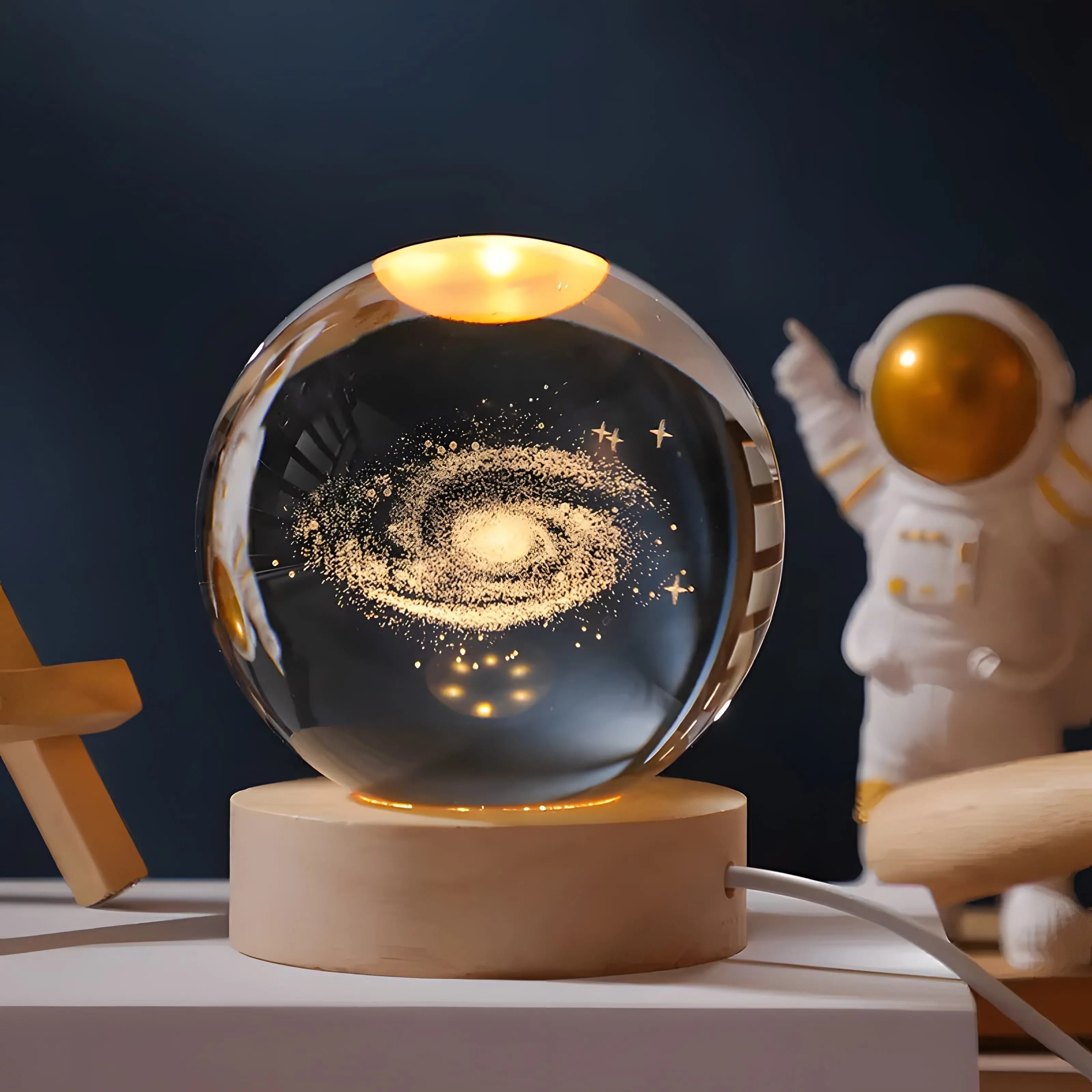 Crystal Ball Night Light 3D Laser Engraved with Wood LED Base
