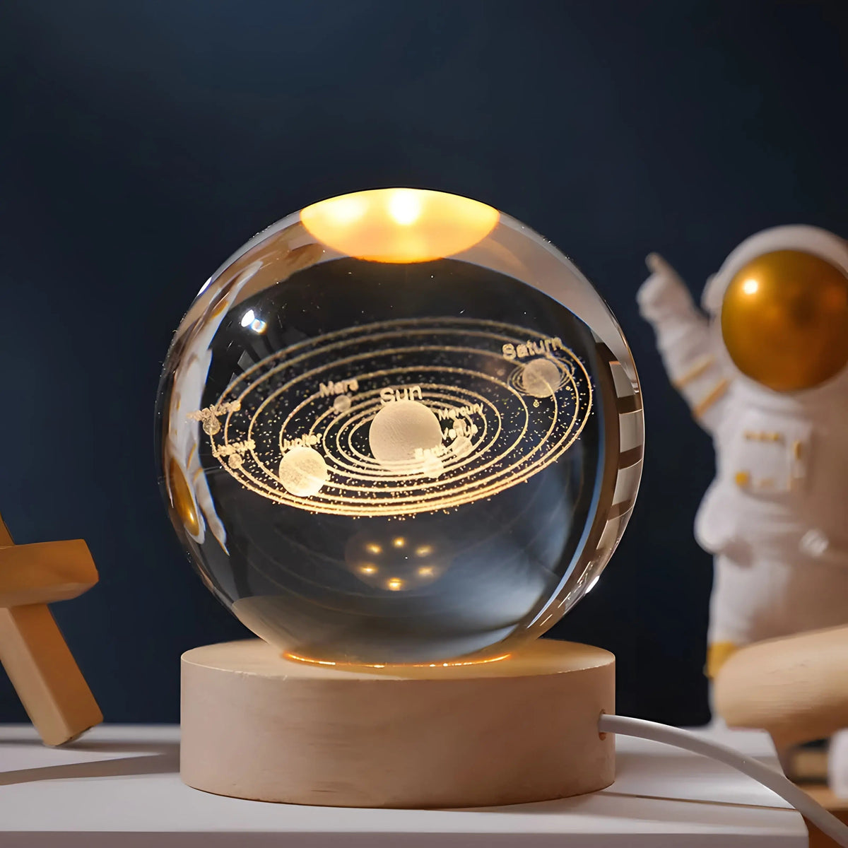 Crystal Ball Night Light 3D Laser Engraved with Wood LED Base
