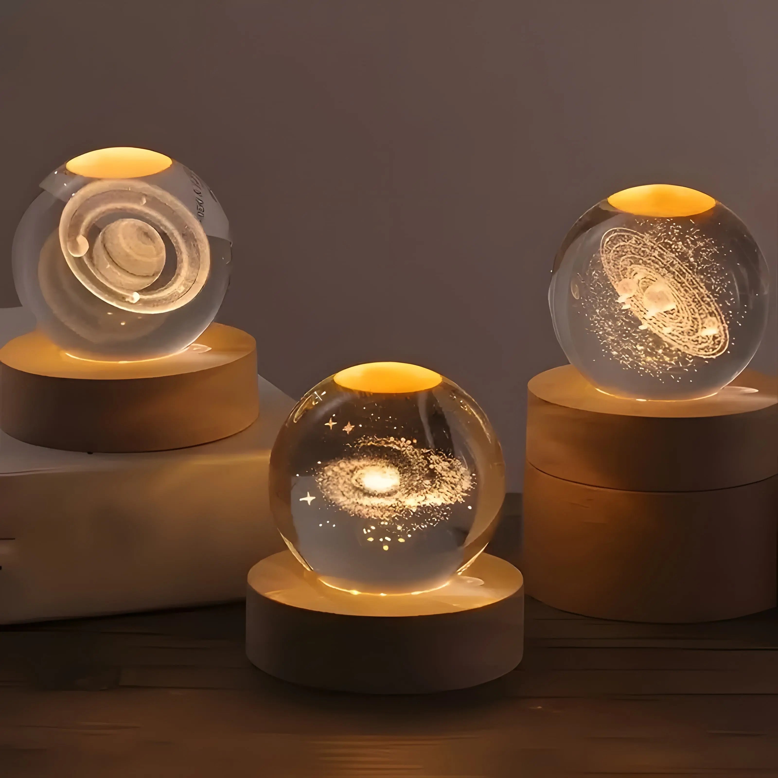 Crystal Ball Night Light 3D Laser Engraved with Wood LED Base