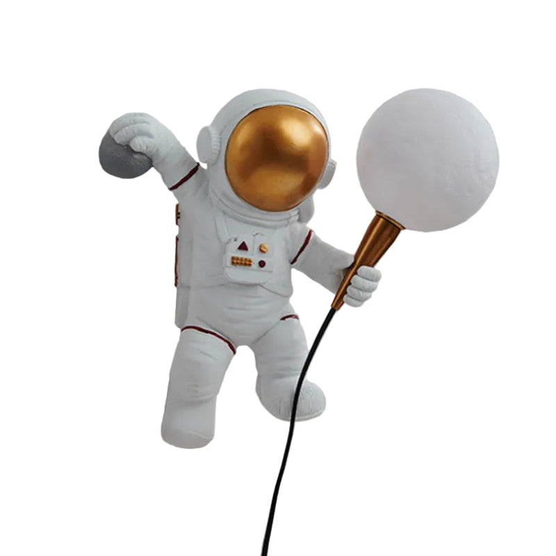 Astronaut wall lamp LED resin figure with moon ball decorative for children's room or bedroom
