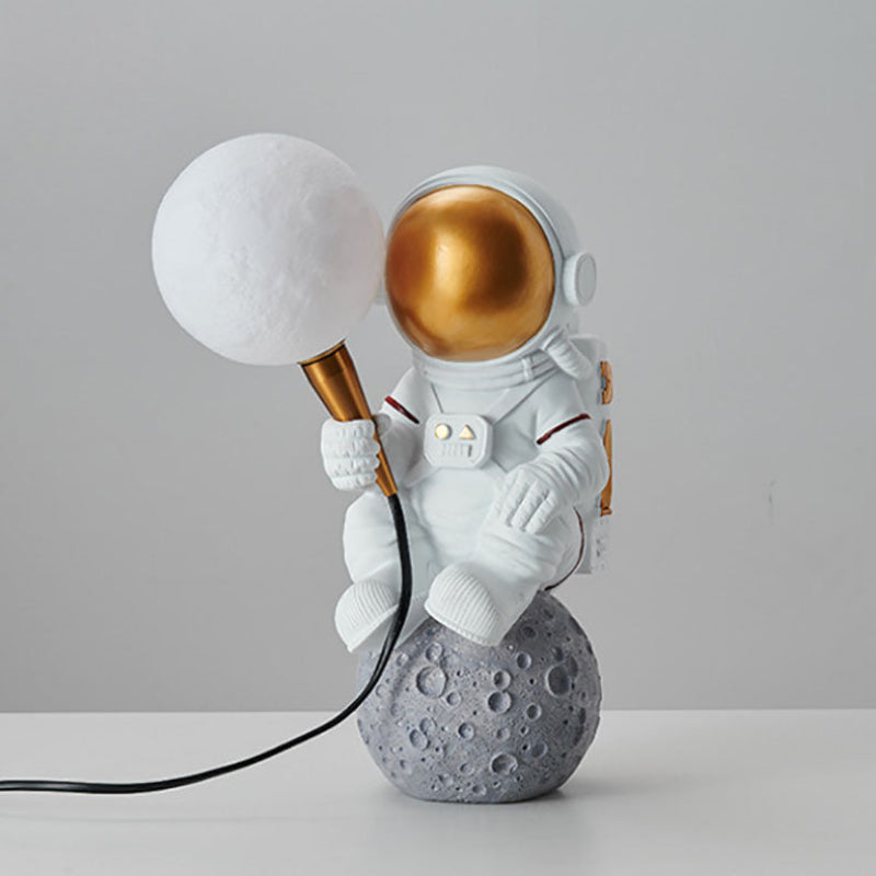 Astronaut wall lamp LED resin figure with moon ball decorative for children's room or bedroom