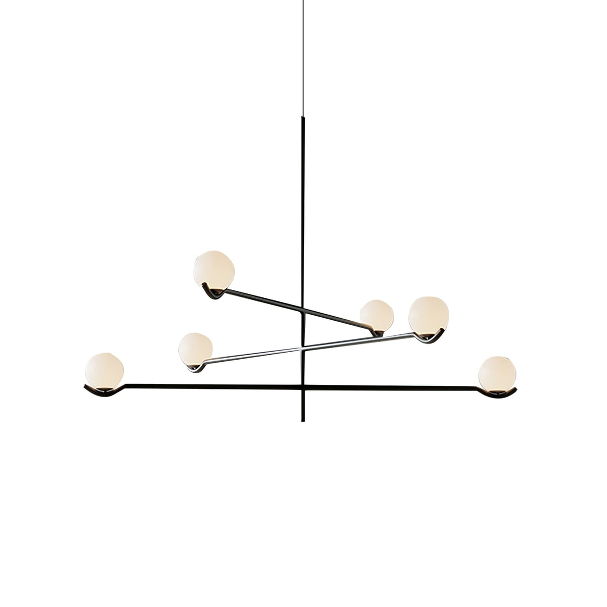 Multi Globe Pendant Light White Glass Shades on Slim Rods Dining Table