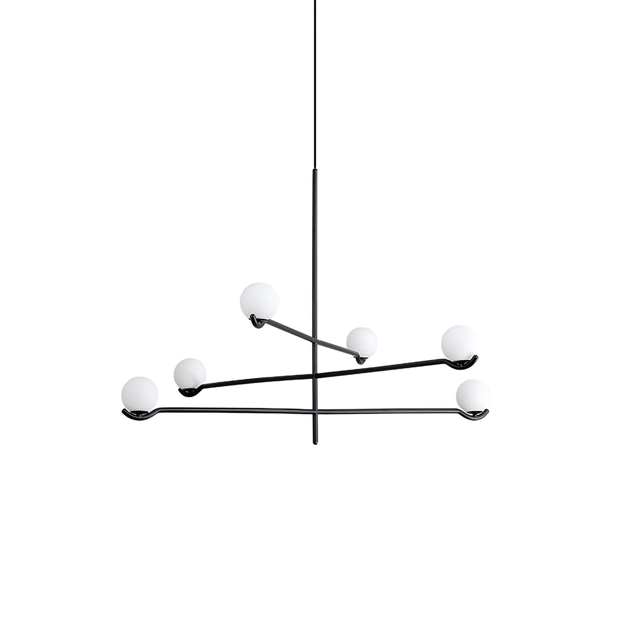 Multi Globe Pendant Light White Glass Shades on Slim Rods Dining Table