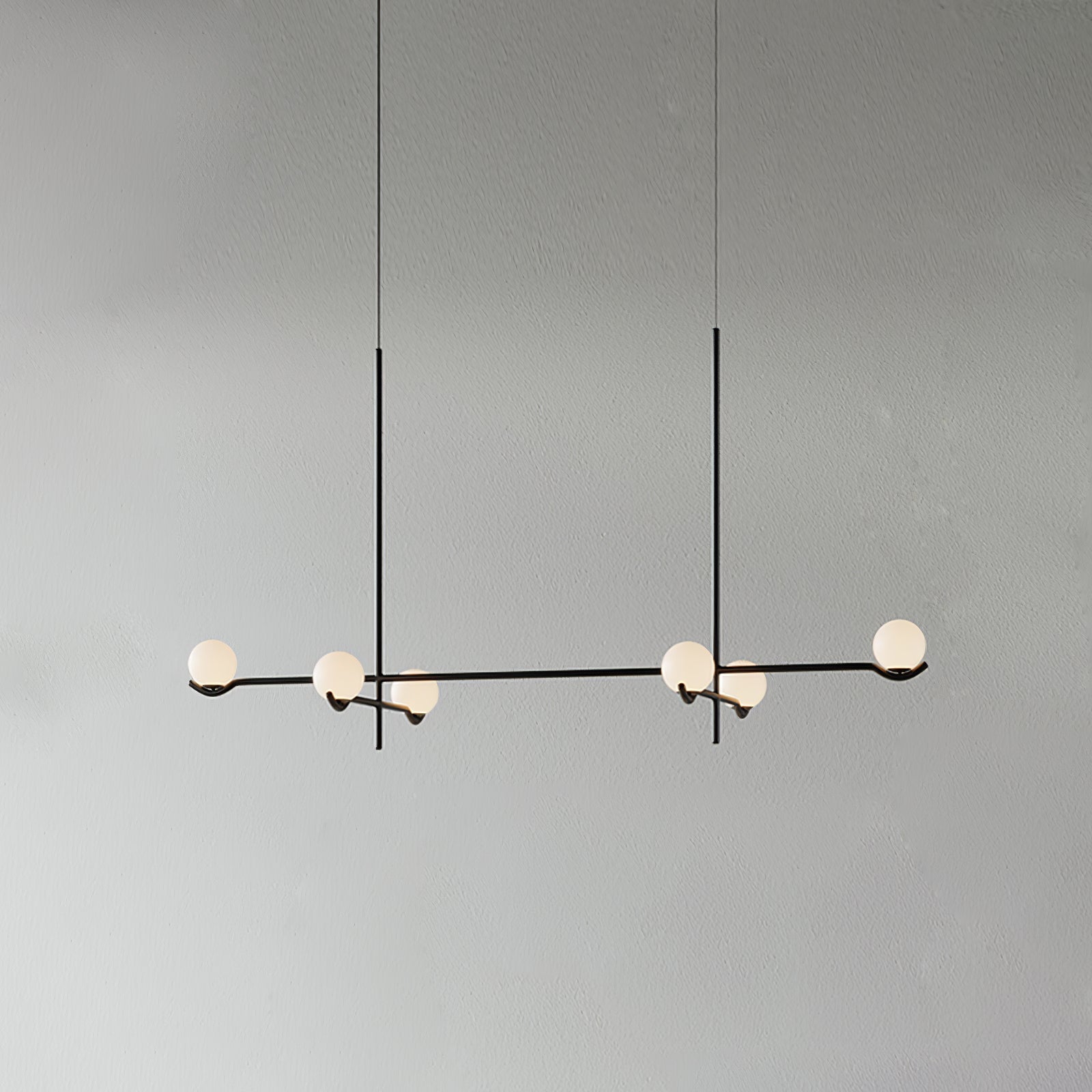 Multi Globe Pendant Light White Glass Shades on Slim Rods Dining Table