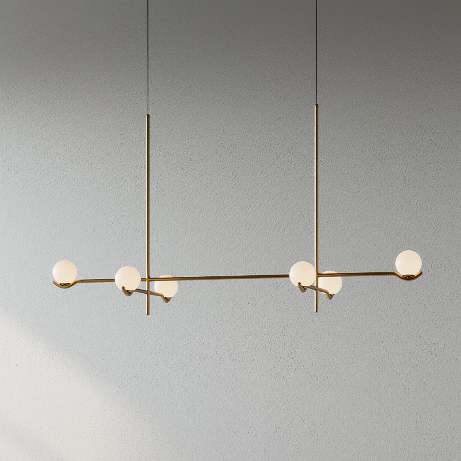 Multi Globe Pendant Light White Glass Shades on Slim Rods Dining Table