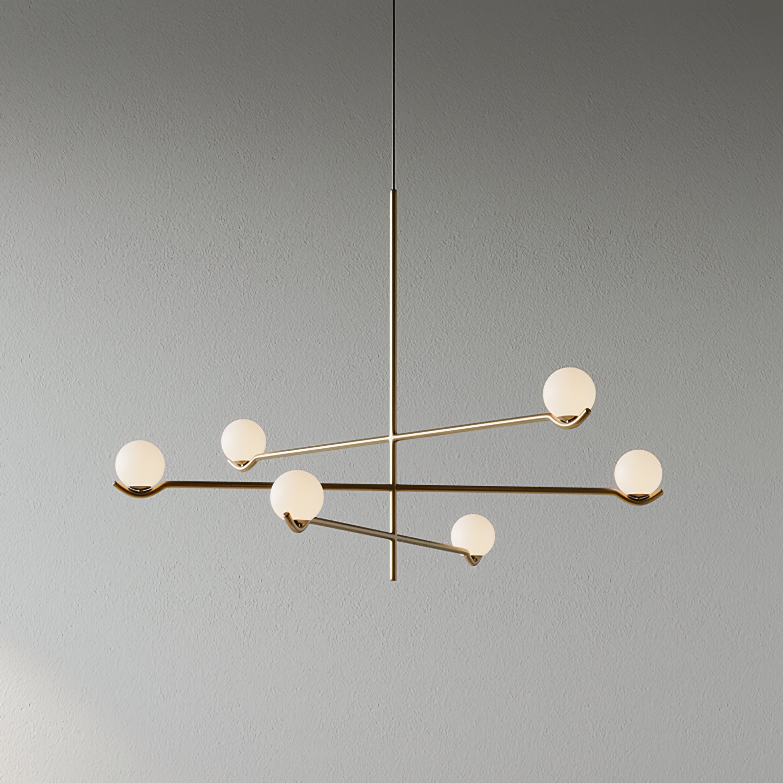 Multi Globe Pendant Light White Glass Shades on Slim Rods Dining Table