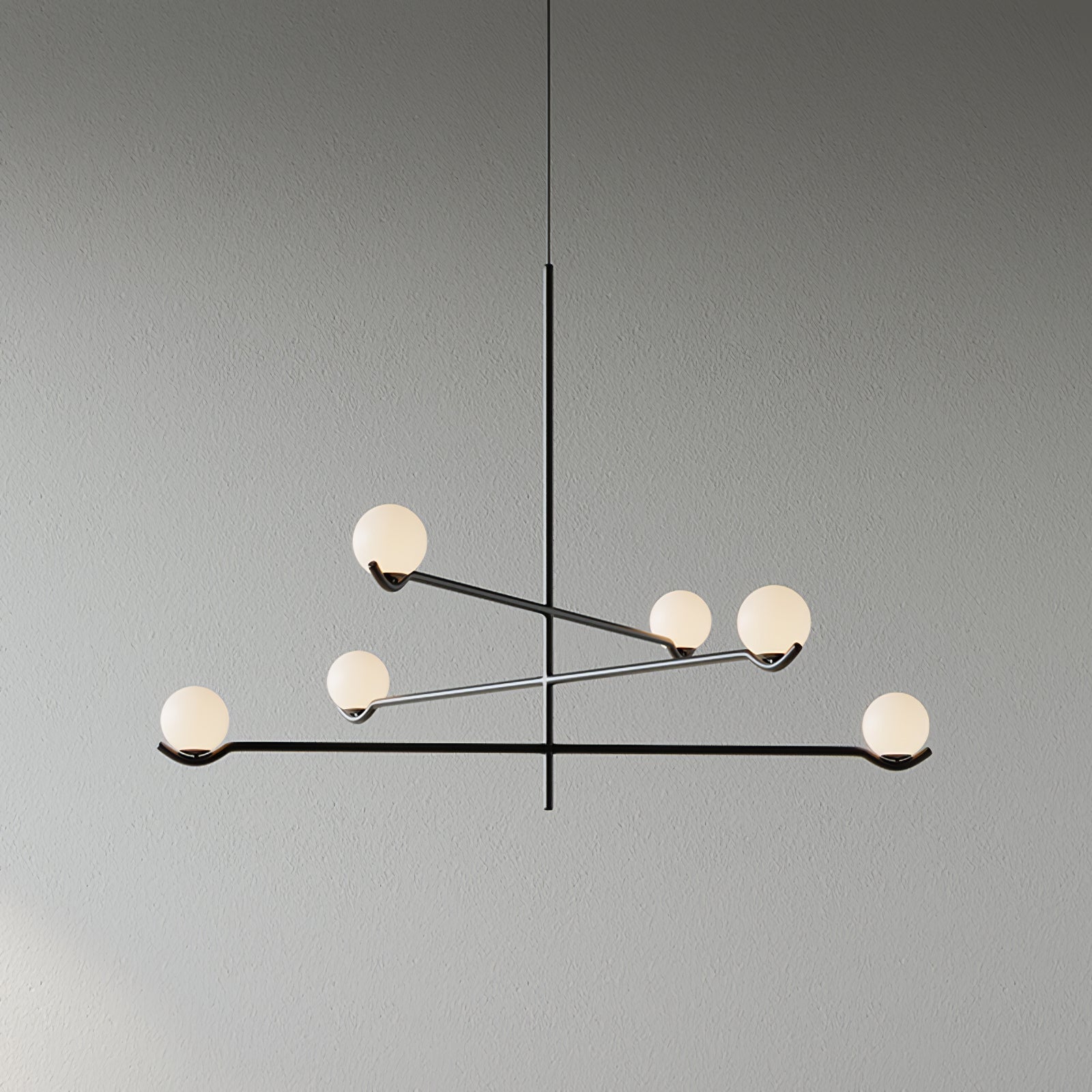 Multi Globe Pendant Light White Glass Shades on Slim Rods Dining Table