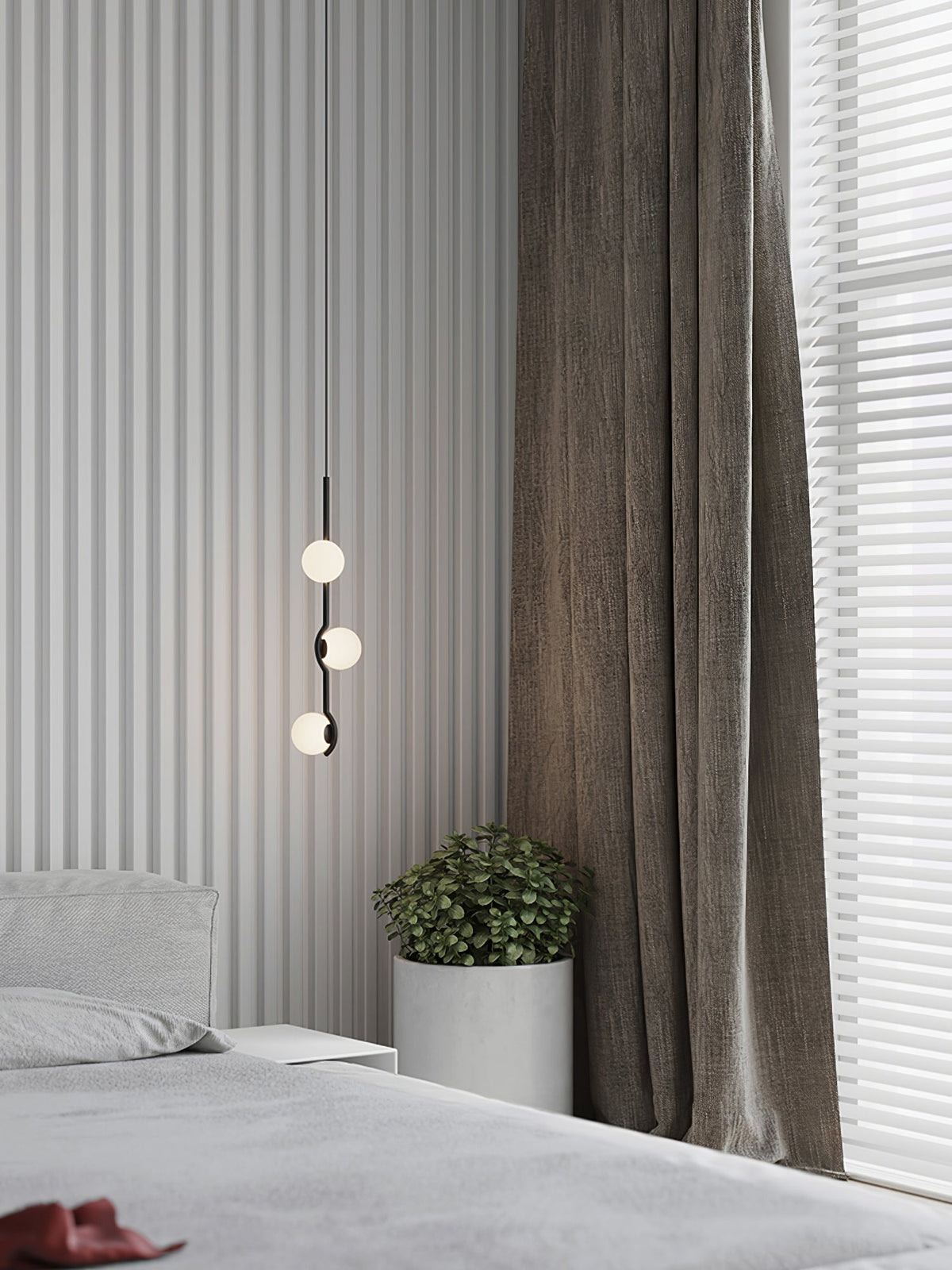 Multi Globe Pendant Light White Glass Shades on Slim Rods Dining Table