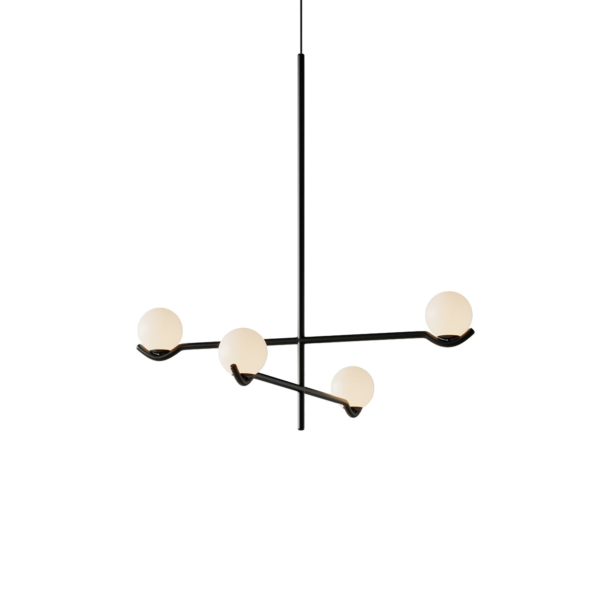 Multi Globe Pendant Light White Glass Shades on Slim Rods Dining Table