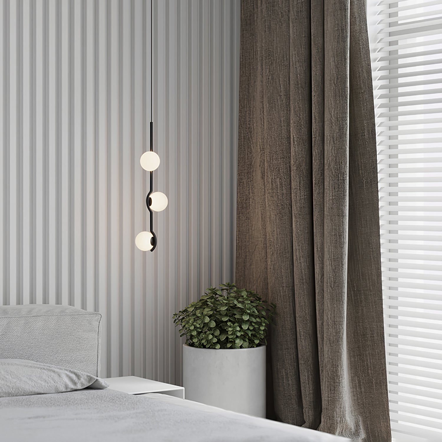 Multi Globe Pendant Light White Glass Shades on Slim Rods Dining Table