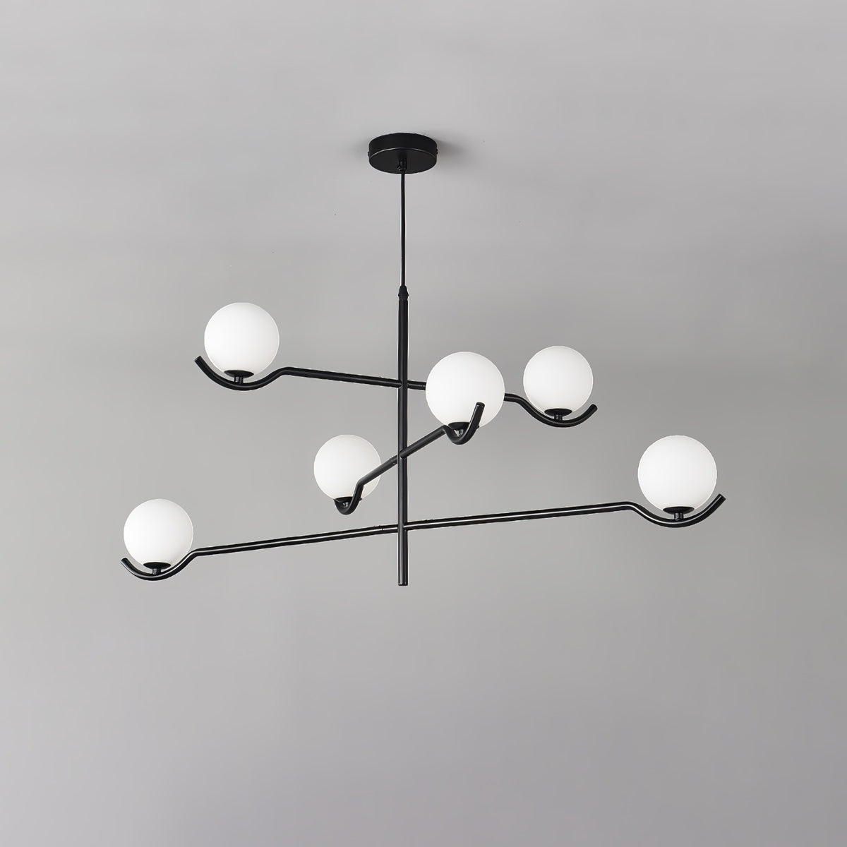Multi Globe Pendant Light White Glass Shades on Slim Rods Dining Table