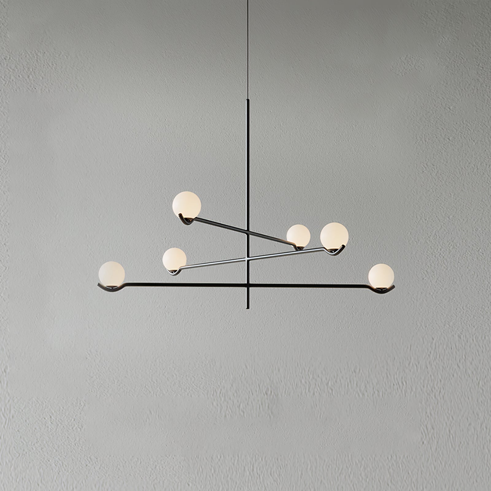 Multi Globe Pendant Light White Glass Shades on Slim Rods Dining Table
