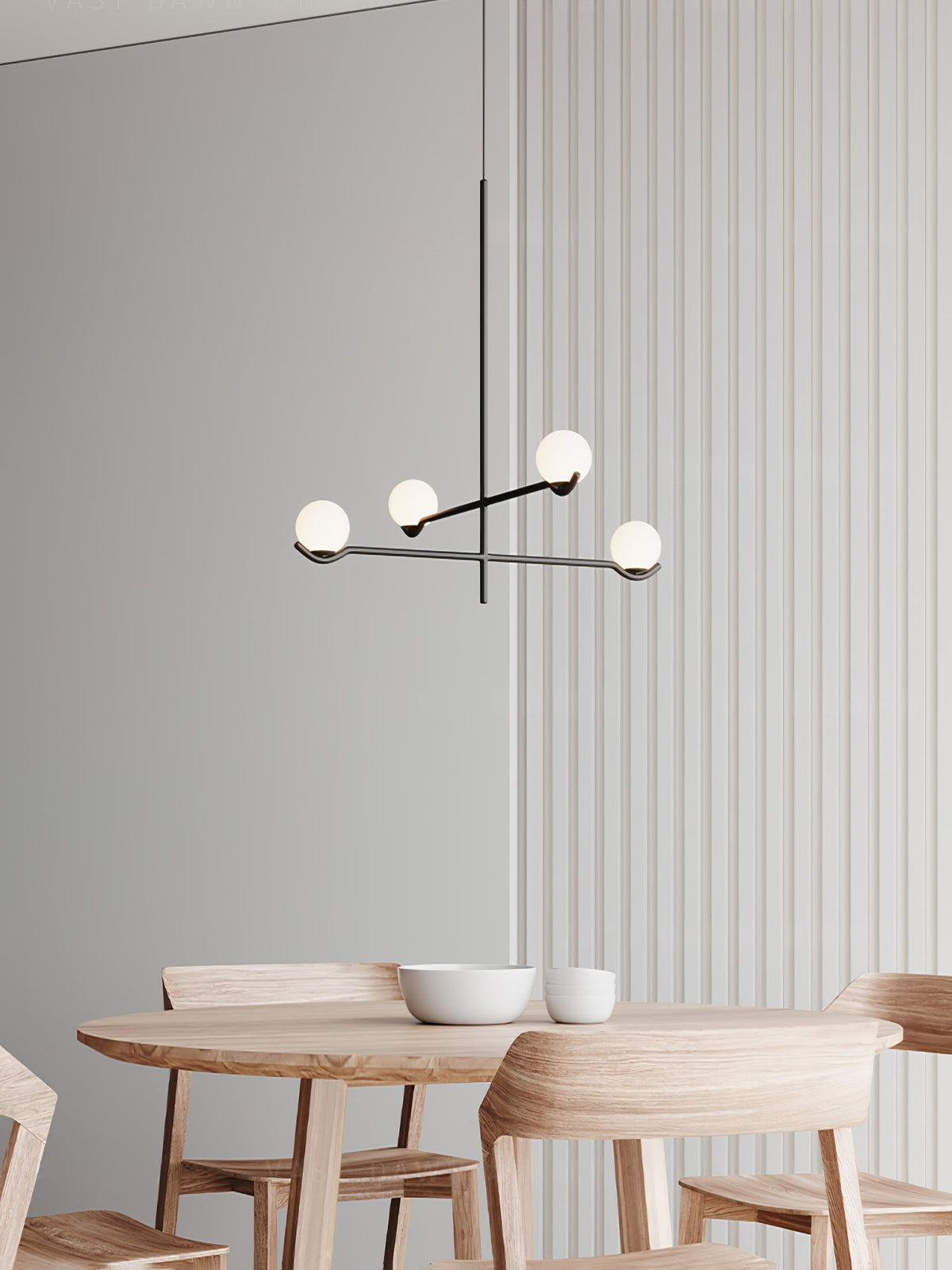 Multi Globe Pendant Light White Glass Shades on Slim Rods Dining Table