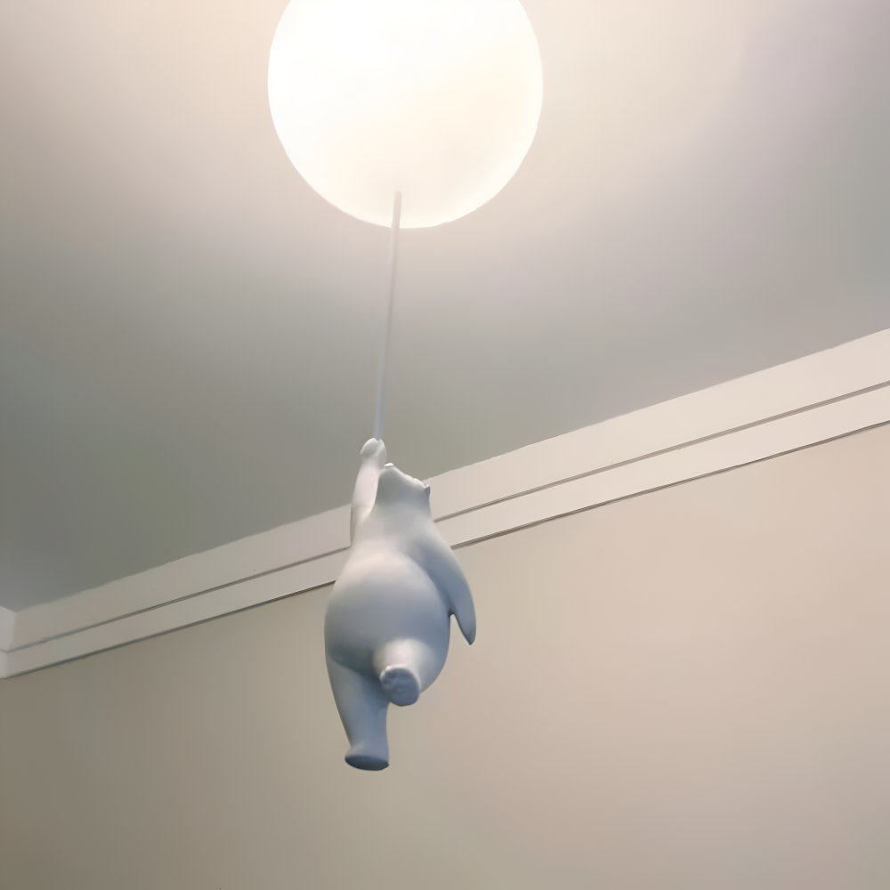 Ballonpendellampe med dyrefigur Glaskugle og skulptur