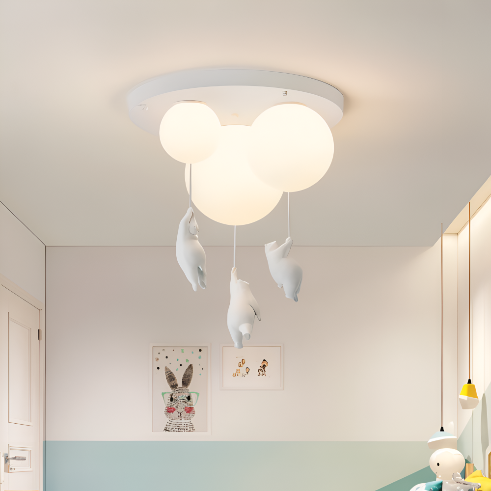 Ballonpendellampe med dyrefigur Glaskugle og skulptur