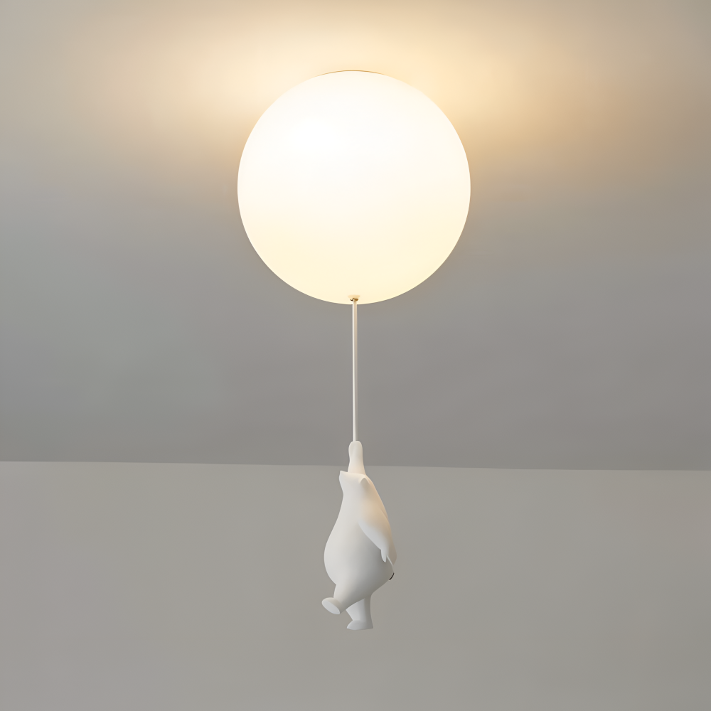 Ballonpendellampe med dyrefigur Glaskugle og skulptur