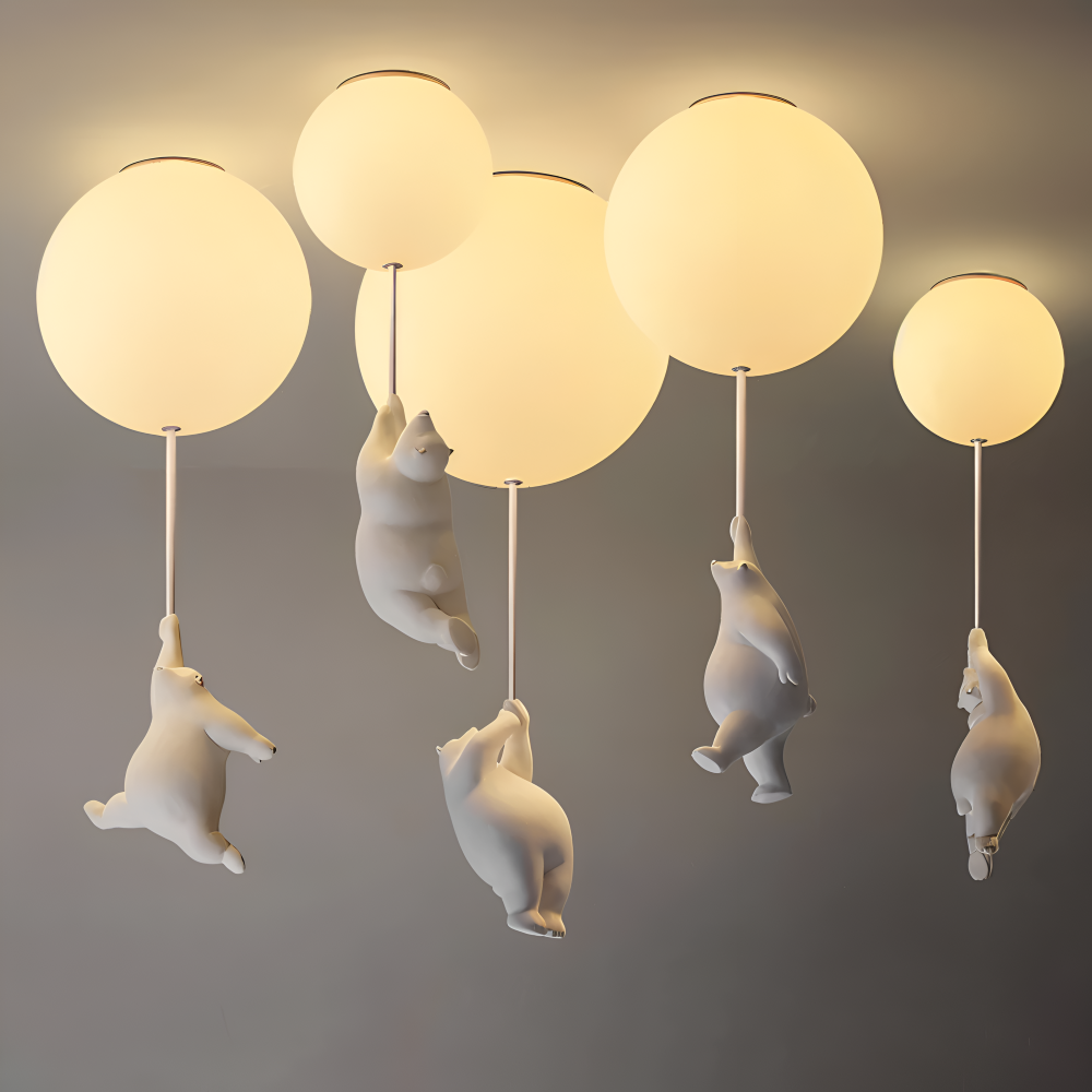 Ballonpendellampe med dyrefigur Glaskugle og skulptur