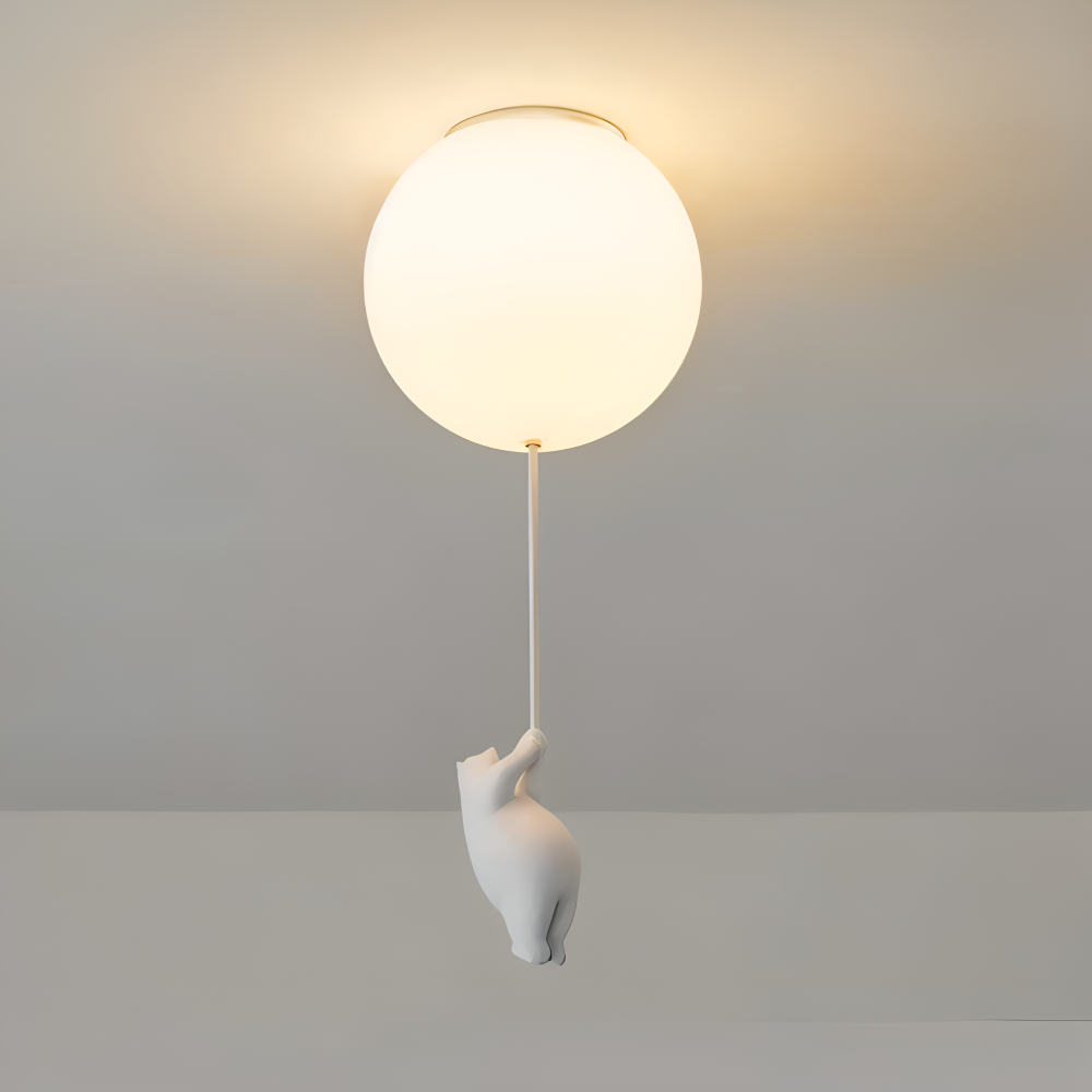Ballonpendellampe med dyrefigur Glaskugle og skulptur