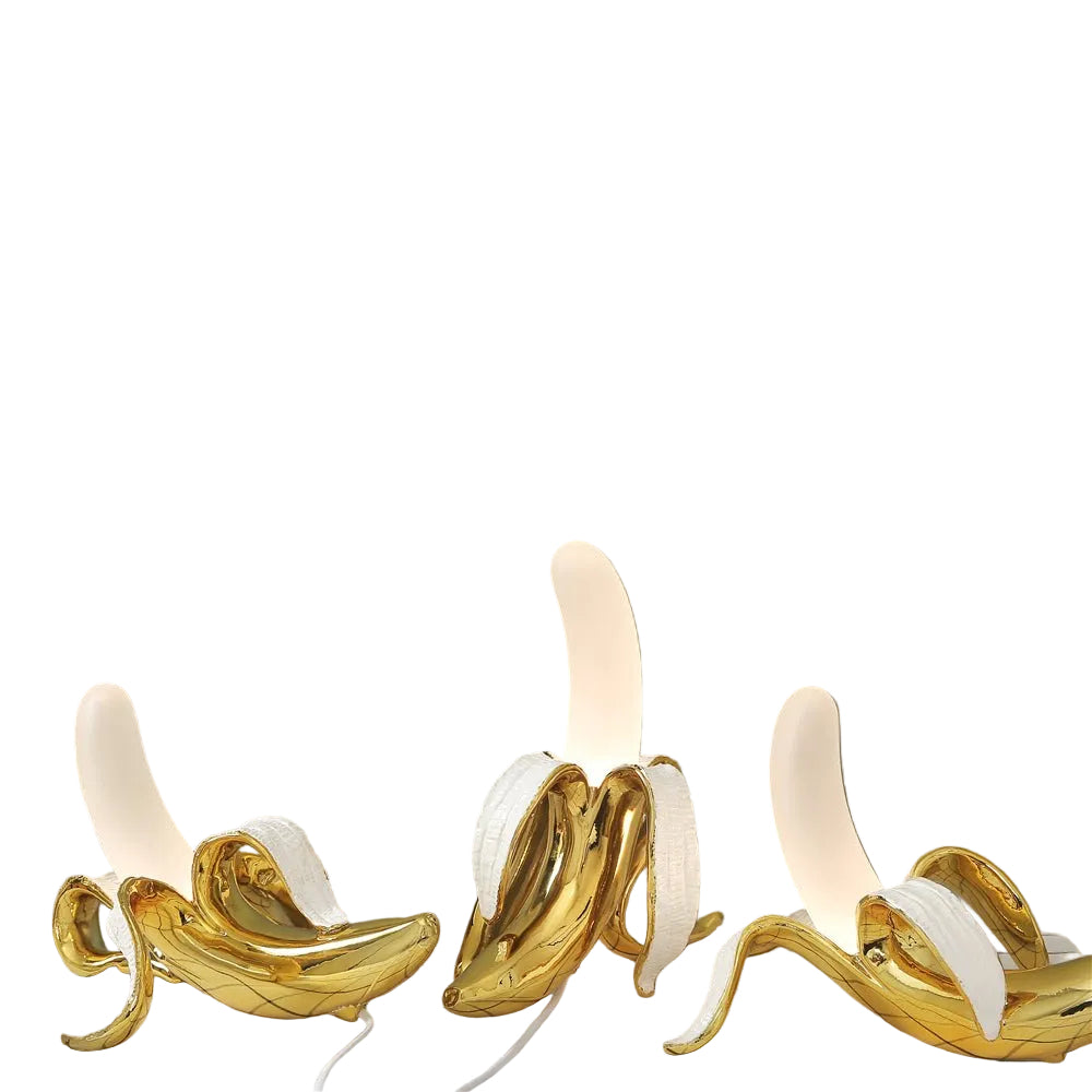 Bananbordlampe med skinnende metalfinish