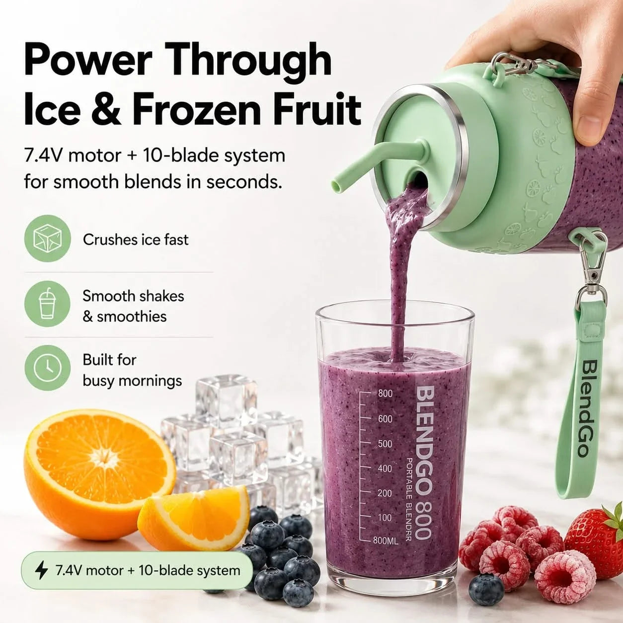 Portable Personal Blender 10-Blade for Smoothies and Crushed Ice