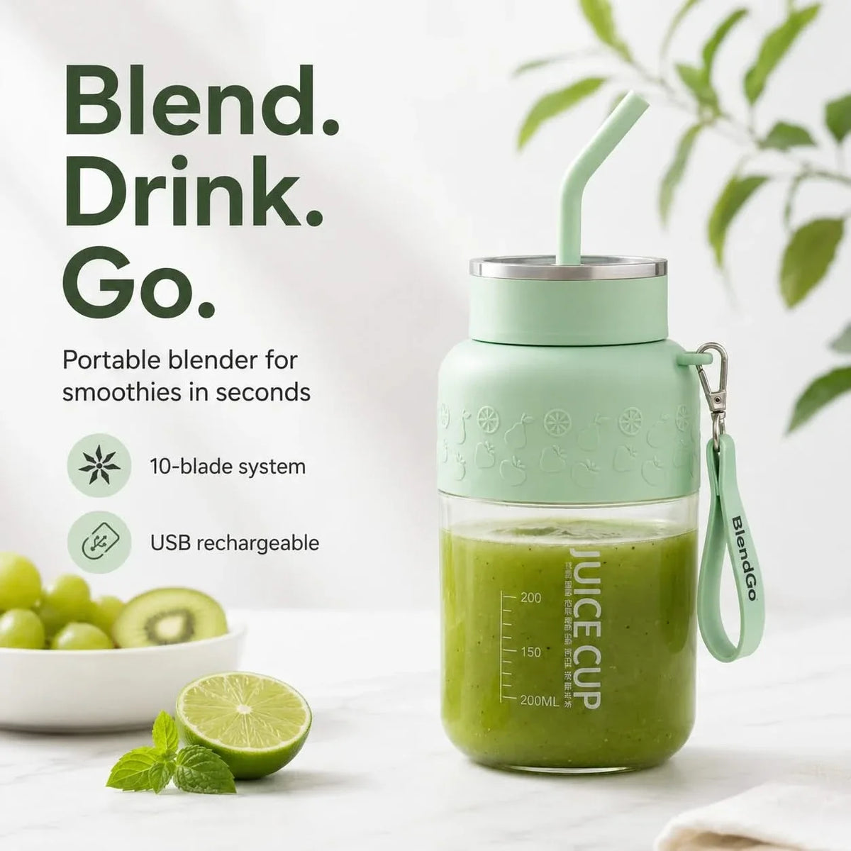 Portable Personal Blender 10-Blade for Smoothies and Crushed Ice