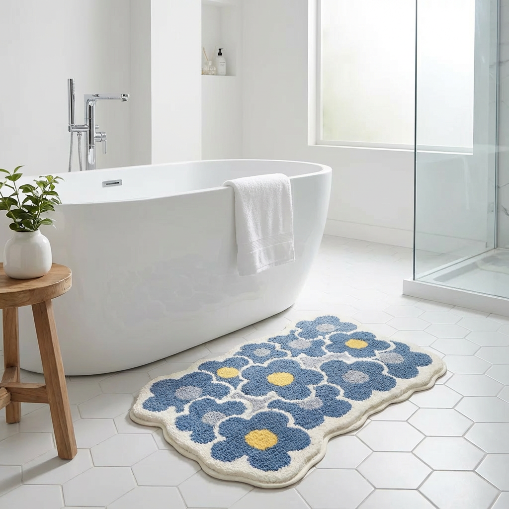 Blomsterbademåtte  Tuftet med organisk form blødt og dekorativt design